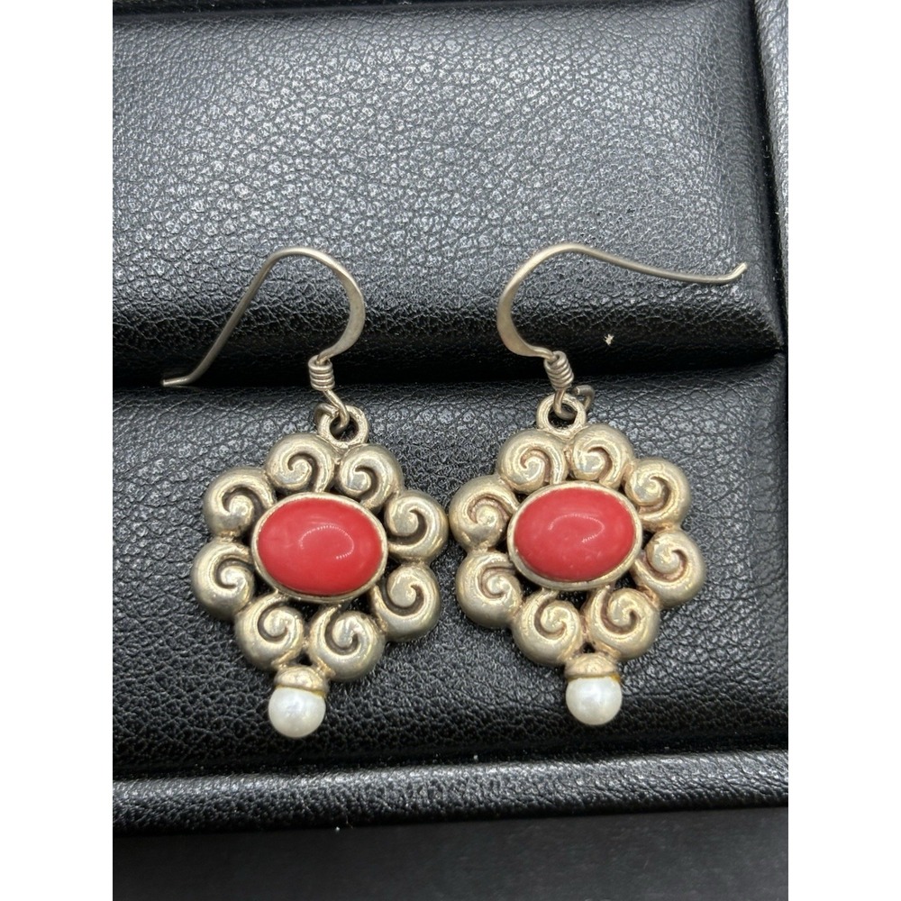 Vintage Sterling Silver Jasper Agate Dangle Earrings 6.7 Grams G7 - Picture 5 of 7
